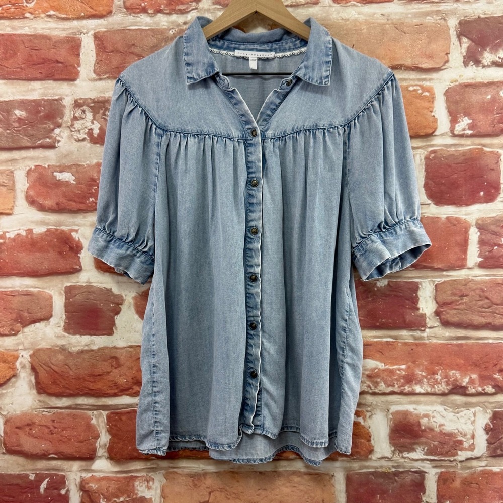 Anthropologie Jane + Delancey Top Women's L Blue Chambray Cottage Chic Shirt